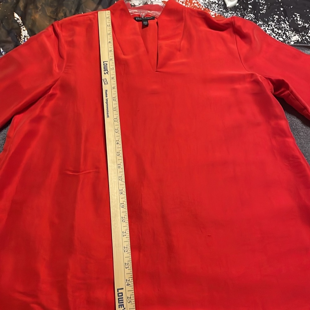 Eileen Fisher 100% silk Caftan Top. Lovely bright orange, red color. Size SP - Picture 9 of 16